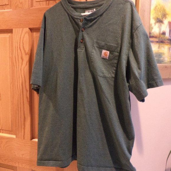 Carhartt Carpenter Style T-Shirt 3-Button Chest Pocket - Loose Fit - Green - XL - Picture 1 of 7